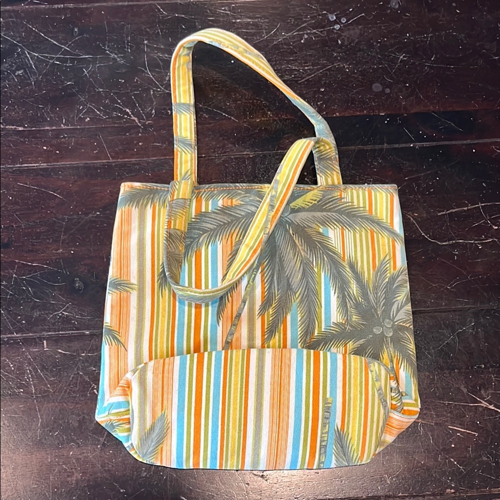 Tommy Bahama Orange and Yellow Tote Bag with Tropical Design - Picture 2 of 7
